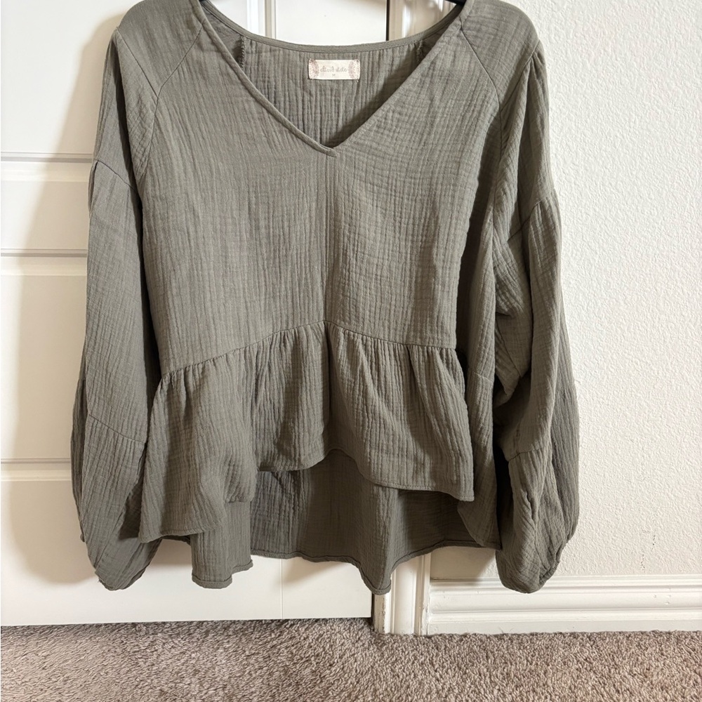 Olive Green V-Neck Women's Top
